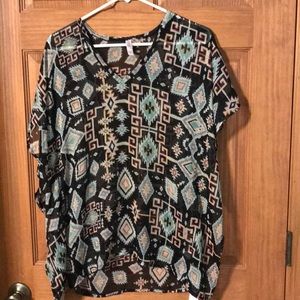 Shear blouse w/ Aztec designs